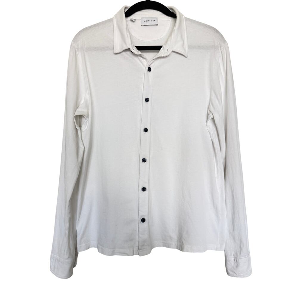 Nominee Italy Men's M White 100% Cotton Long Sleeve Button Down Knit Shirt